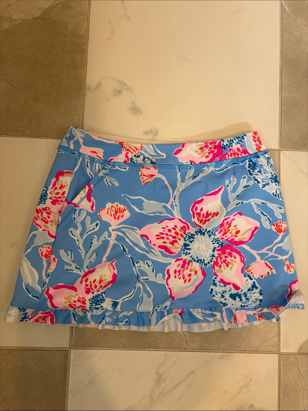 Lilly Pulitzer Blue Floral Girls' Skort with Pink Accents 8-10